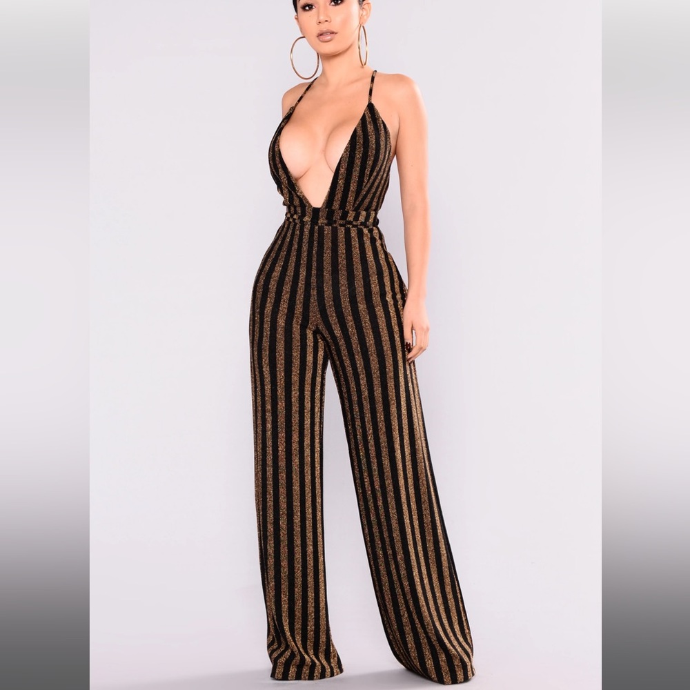 Black & Gold Metallic Stripe Jumpsuit